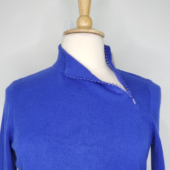 Luxe 360 Cobalt Blue Petite Sweater with Bling Zipper at Side Neck NEW Size XLP - Picture 5 of 15